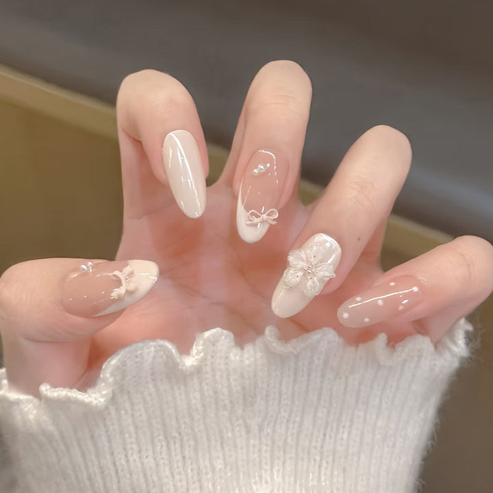 Decorative Press-On Nail Set with Floral and Bow Accents Kalsten