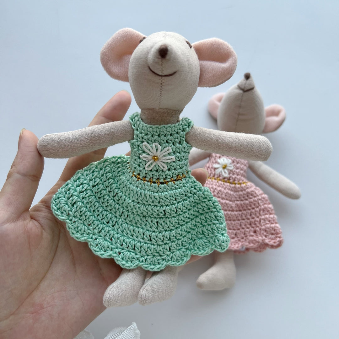 Handmade Organic Cotton Knit Mouse Plush Doll Set