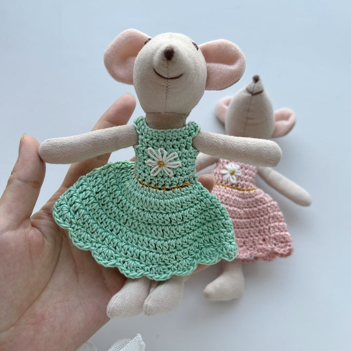 Handmade Organic Cotton Knit Mouse Plush Doll Set