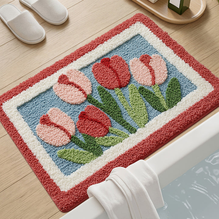 Textured Floral Bath Mat Kalsten