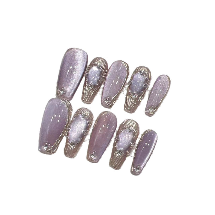 Elegant Press-On Nail Set with Artistic Metallic Design Kalsten