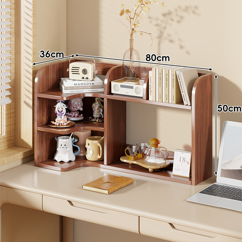 Multi-Compartment Desktop Shelf Organizer with Raised Back and Open Cubbies