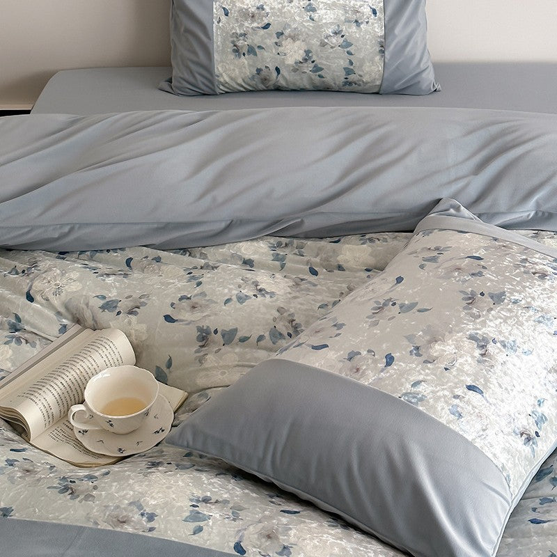 Luxurious bedding set with silk matte finish and butterfly jacquard