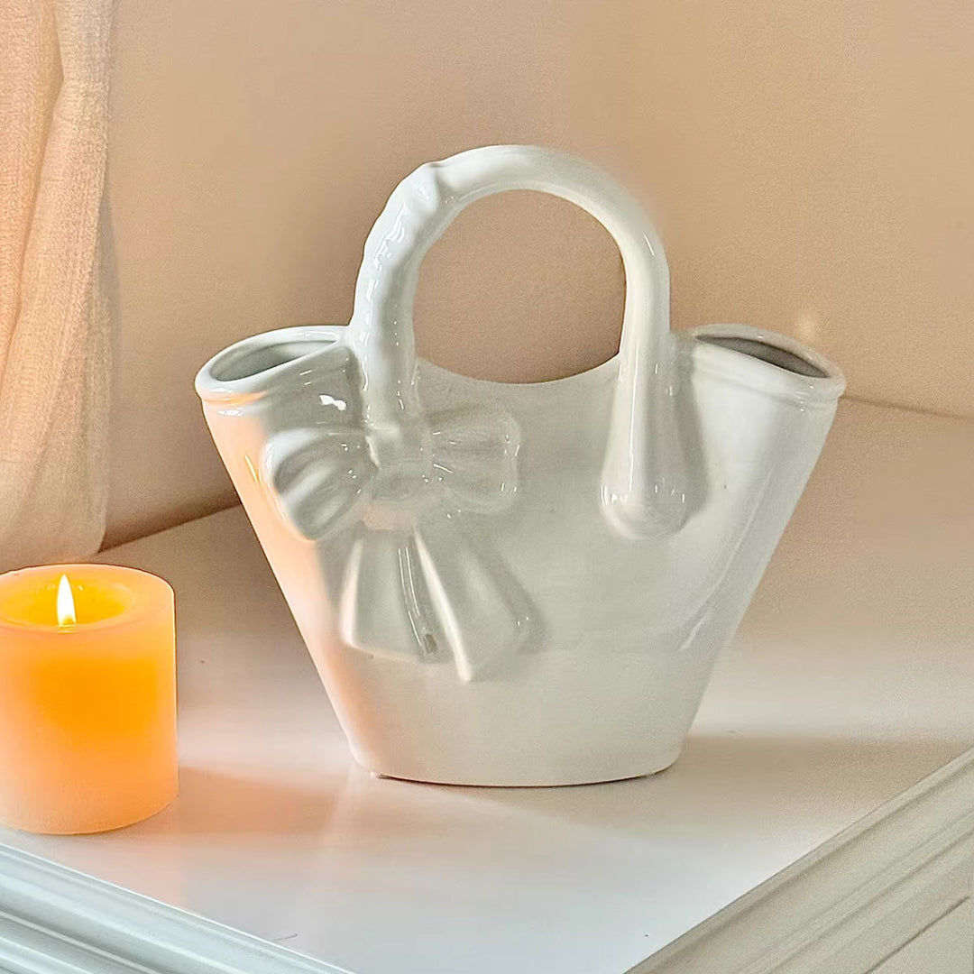 Decorative Bow-Design Ceramic Handbag Planter
