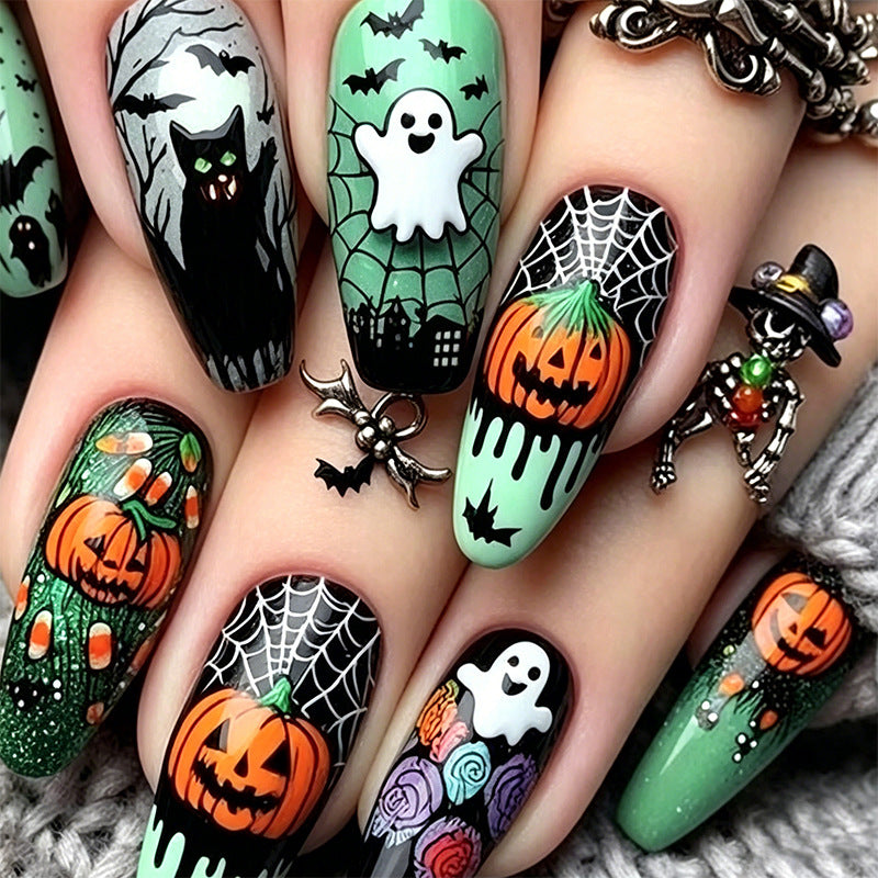 Halloween Artificial Nail Set with Creative Designs and 3D Elements Kalsten