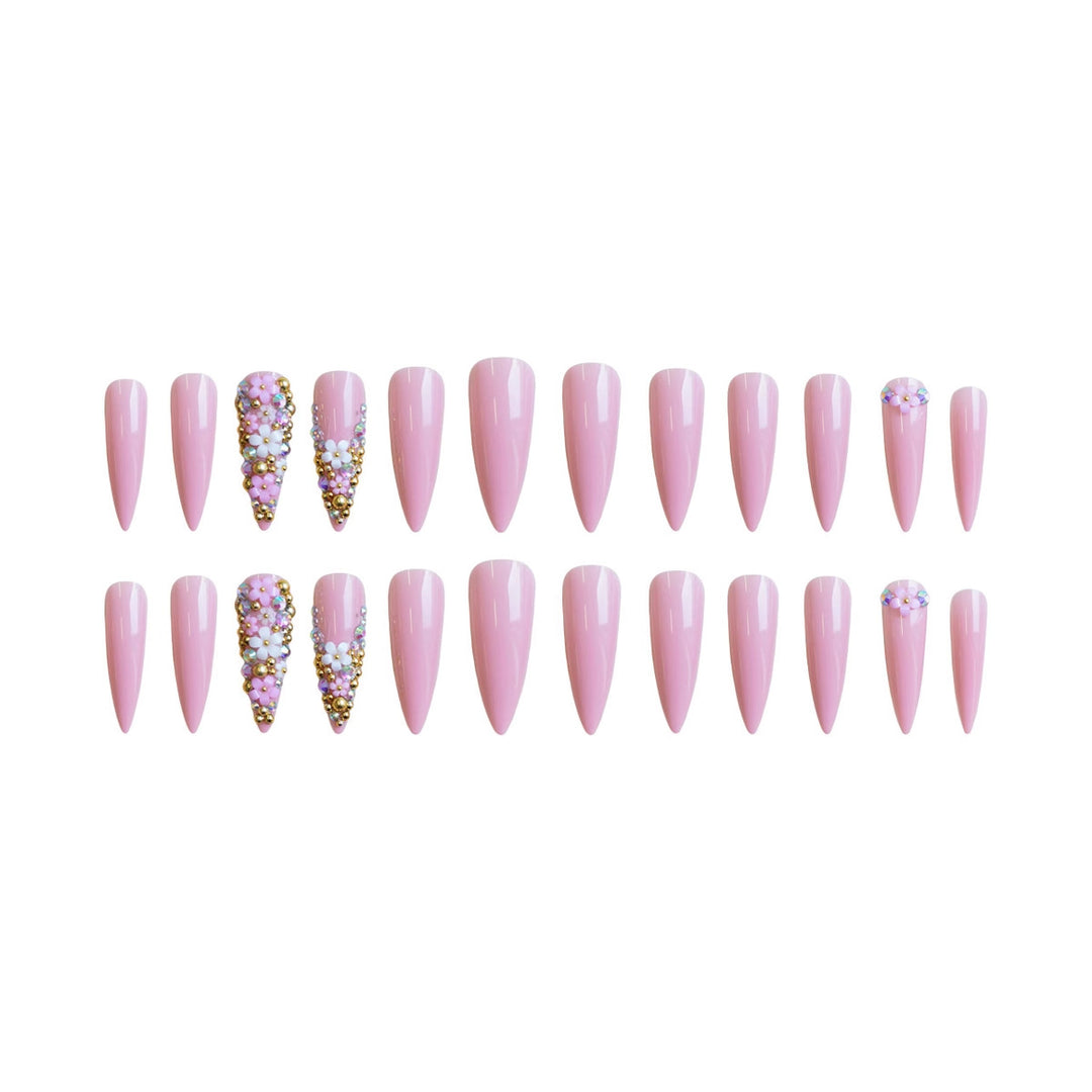 Artificial nail set with floral 3D decorations and glitter Kalsten