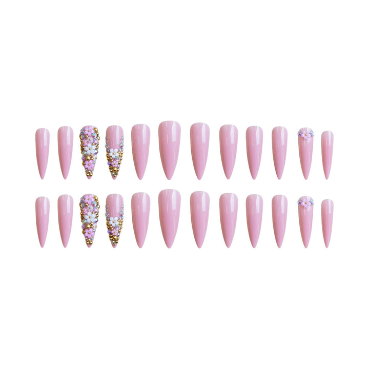 Artificial nail set with floral 3D decorations and glitter Kalsten