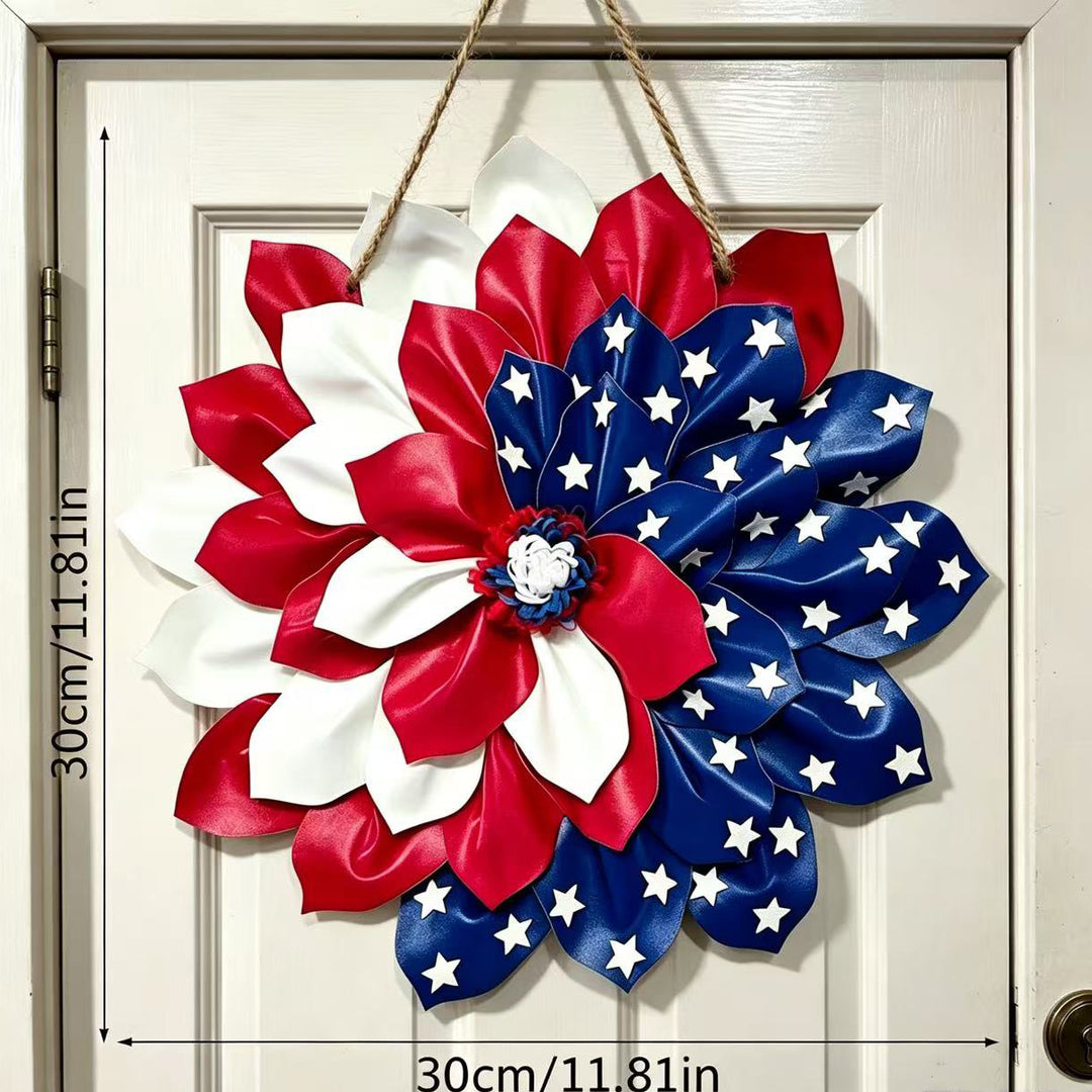 Independence Day layered satin ribbon floral door wreath with jute hanger Kalsten