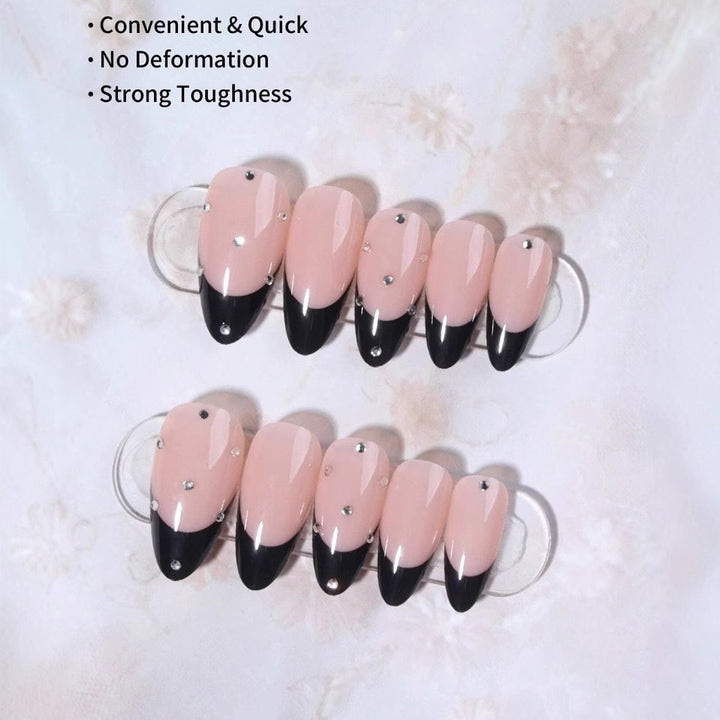 Artificial nail tips with elegant French design and glamorous details Kalsten