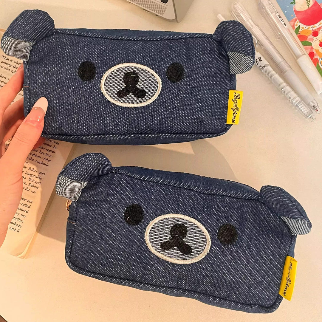 Cute Bear-Shaped Denim Pencil Case
