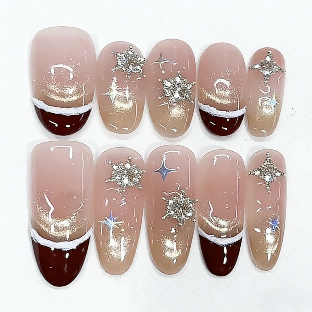 Artistic Press-On Nail Set with Glitter and Star Accents Kalsten