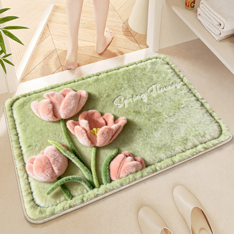 Floral Embroidered Bath Mat