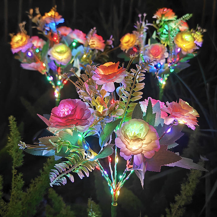 Realistic Artificial Peony Bouquet Solar Garden Stake With Dusk-To-Dawn LED And Adjustable Stem Kalsten