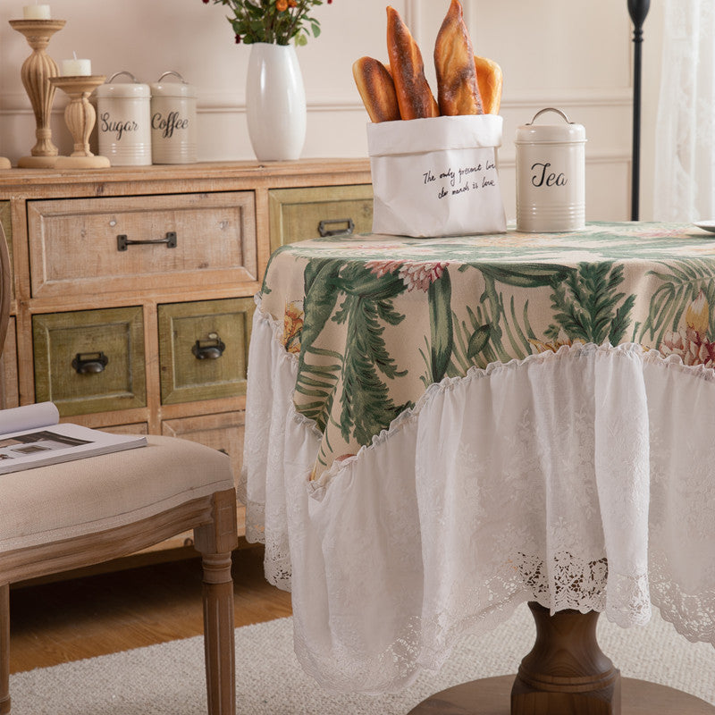 Floral Lace Trimmed Tablecloth
