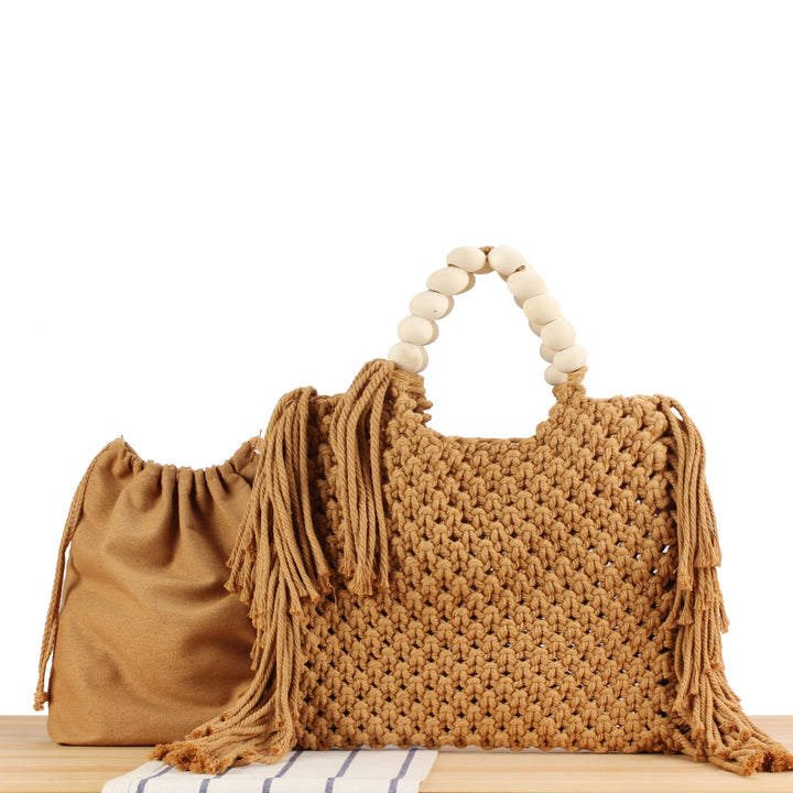 Hand-knotted tote bag with decorative fringes Kalsten