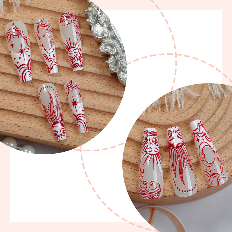 Artistic Press-On Nail Set with Unique Star and Graphic Patterns kalsten