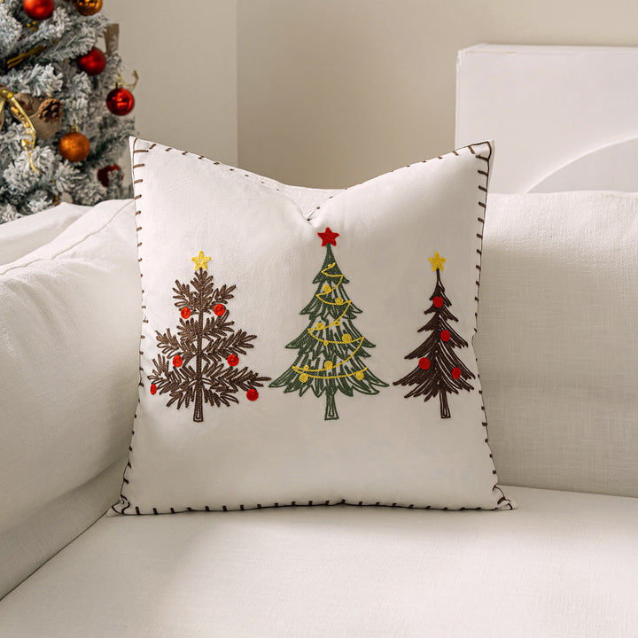 Velvet Embroidered Festive Accent Pillow Cover with Metallic Script