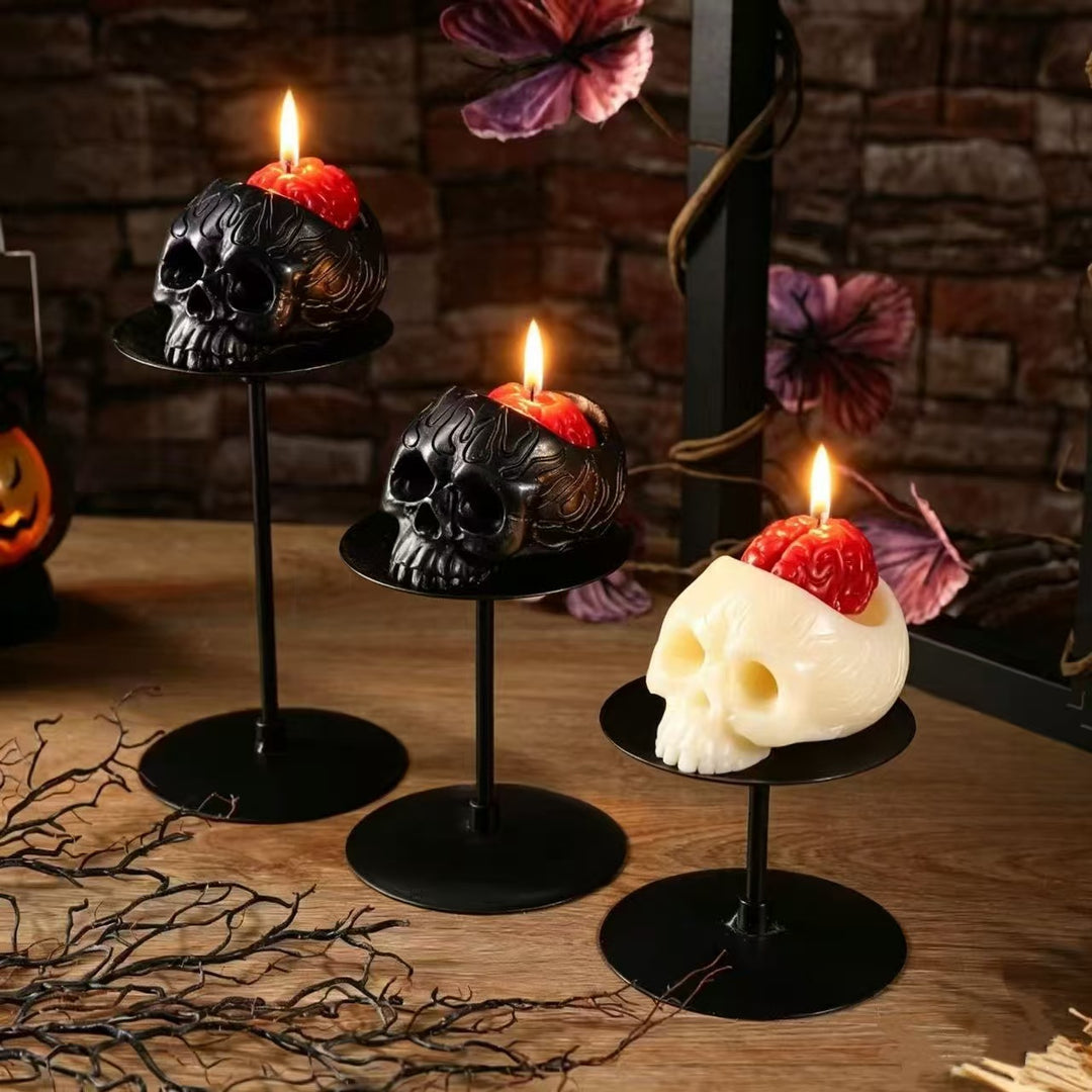 Skull-Shaped Decorative Candle with Exposed Brain Detail