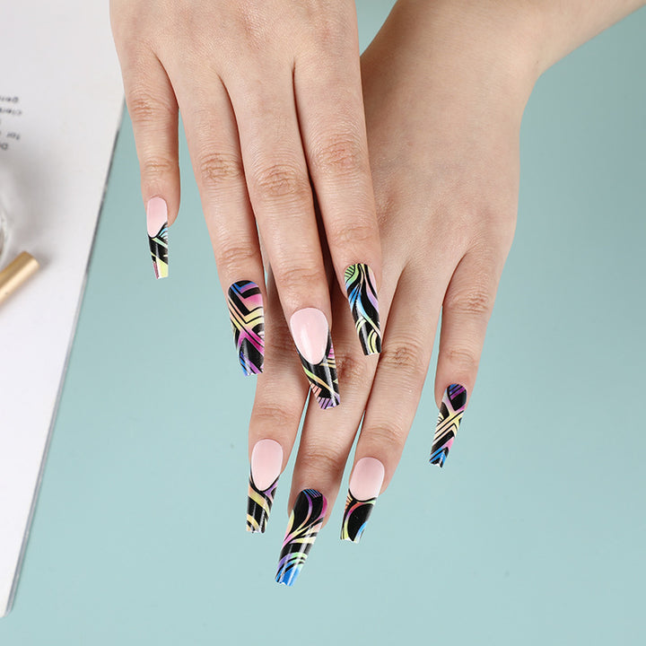 Artificial nail tips with colorful abstract design Kalsten