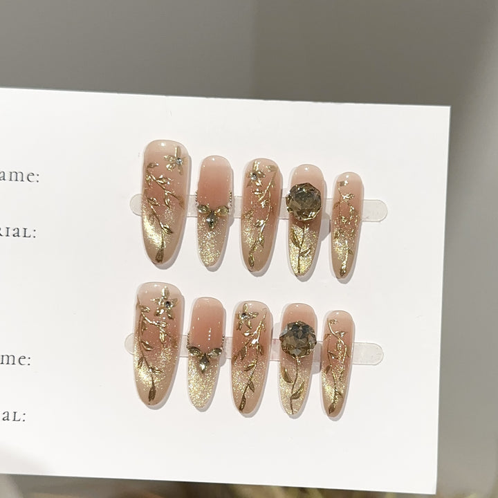 Elegant Press-On Nail Art Set with Floral Accents