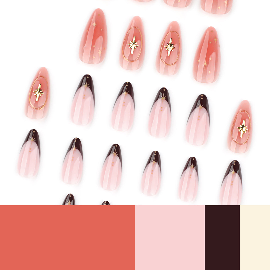 Artful stiletto nails with elegant gold embellishments Kalsten