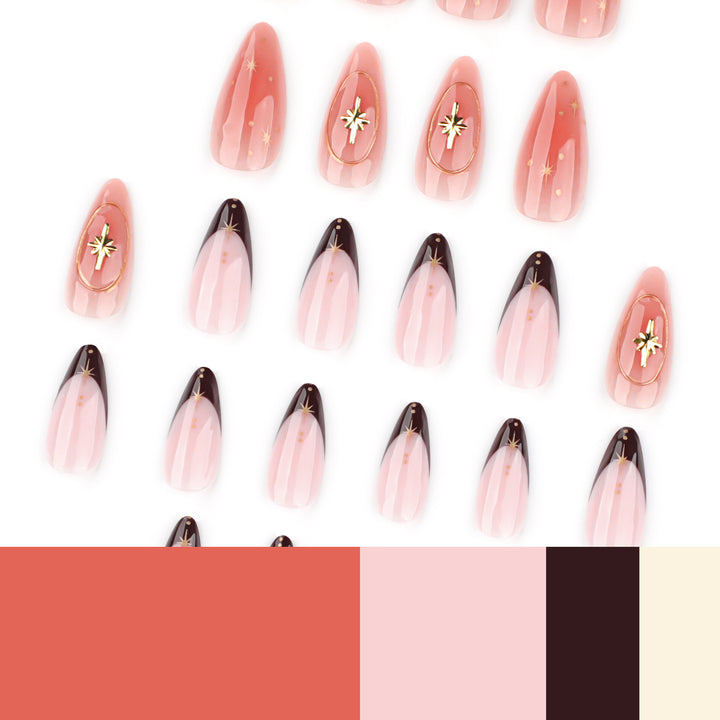Artful stiletto nails with elegant gold embellishments Kalsten