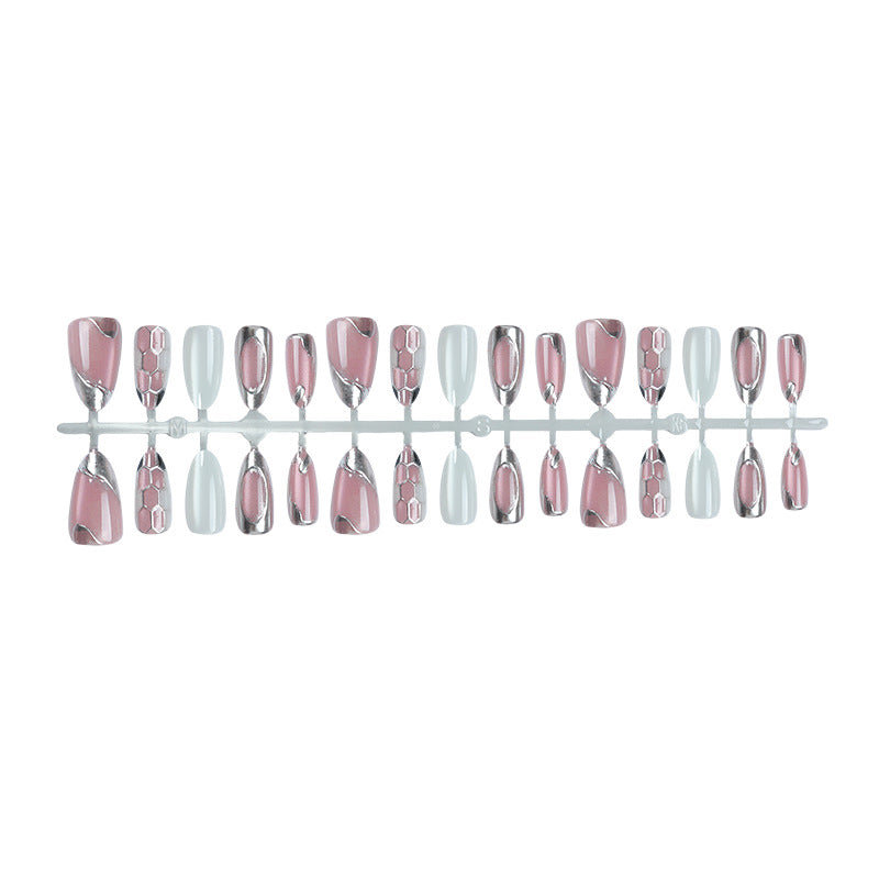 Stylish Press-On Nail Art Set with Metallic Accents