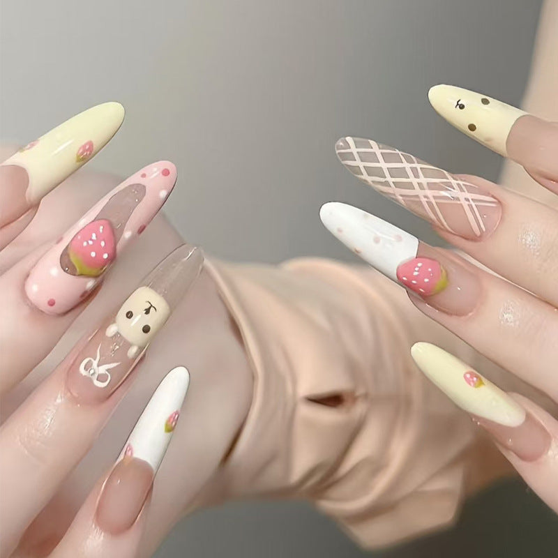 Artistic Press-On Nail Set with Cute Character and Dessert Designs Kalsten