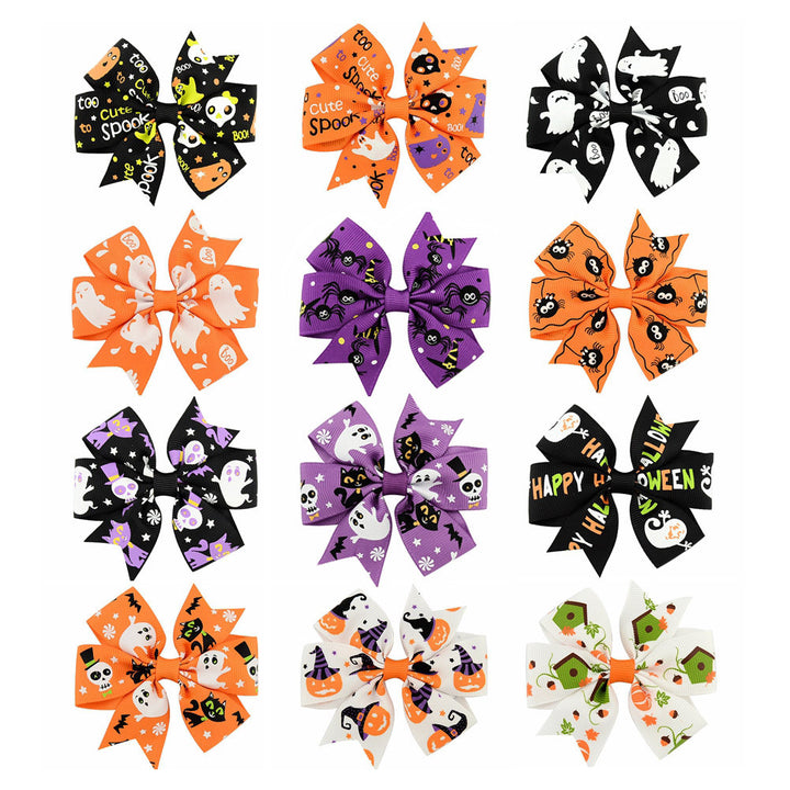 Halloween bow with pumpkin and witch motifs