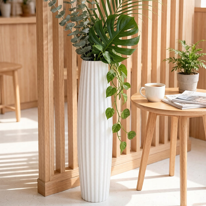 Elegant Ribbed Ceramic Floor Vase Kalsten