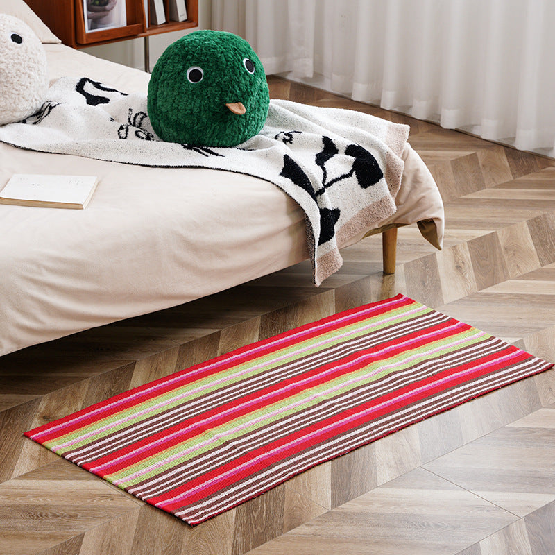 Flat-woven runner rug with check pattern and decorative border stripe Kalsten