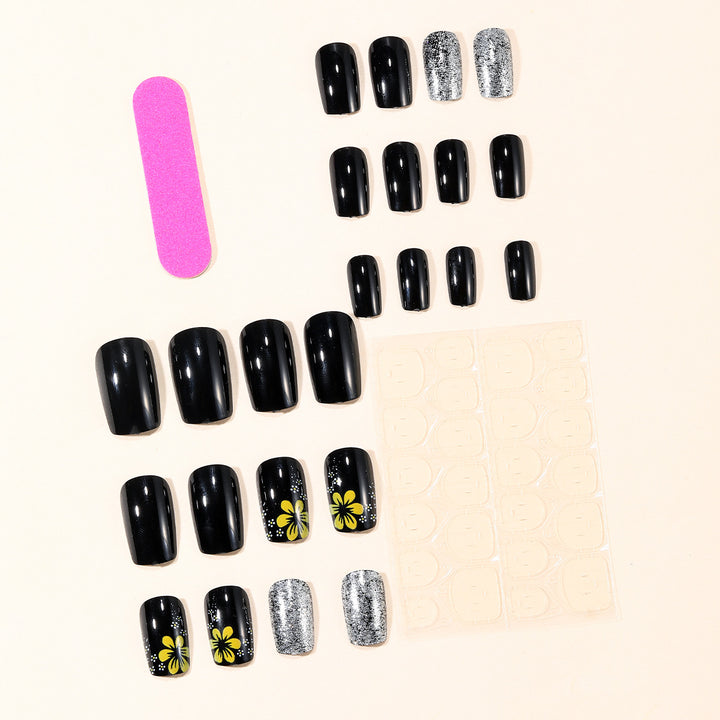 Artistic Floral and Glitter Nail Art Extensions Kalsten