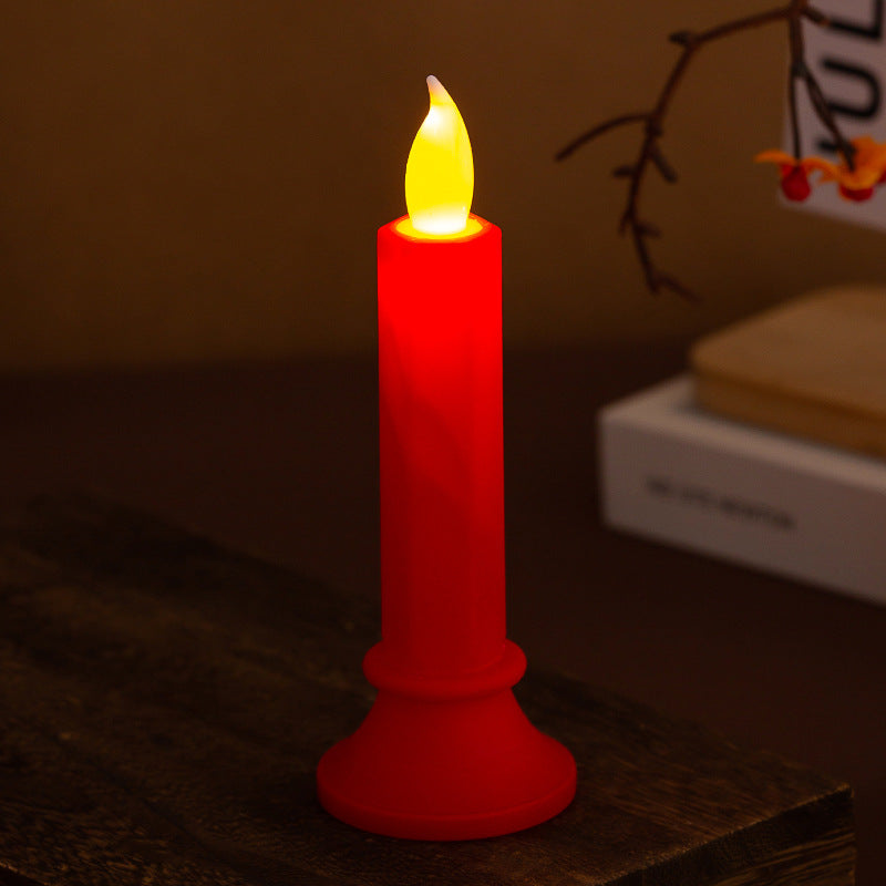 Flickering LED pillar candle in real wax look with removable holder