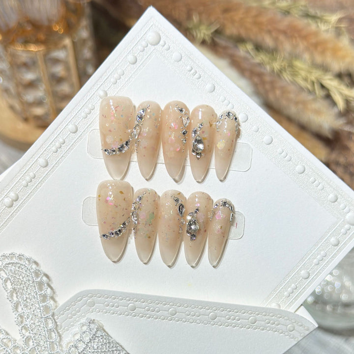 Glamorous Stiletto Press-On Nail Art Set with Floral and Glitter Details Kalsten