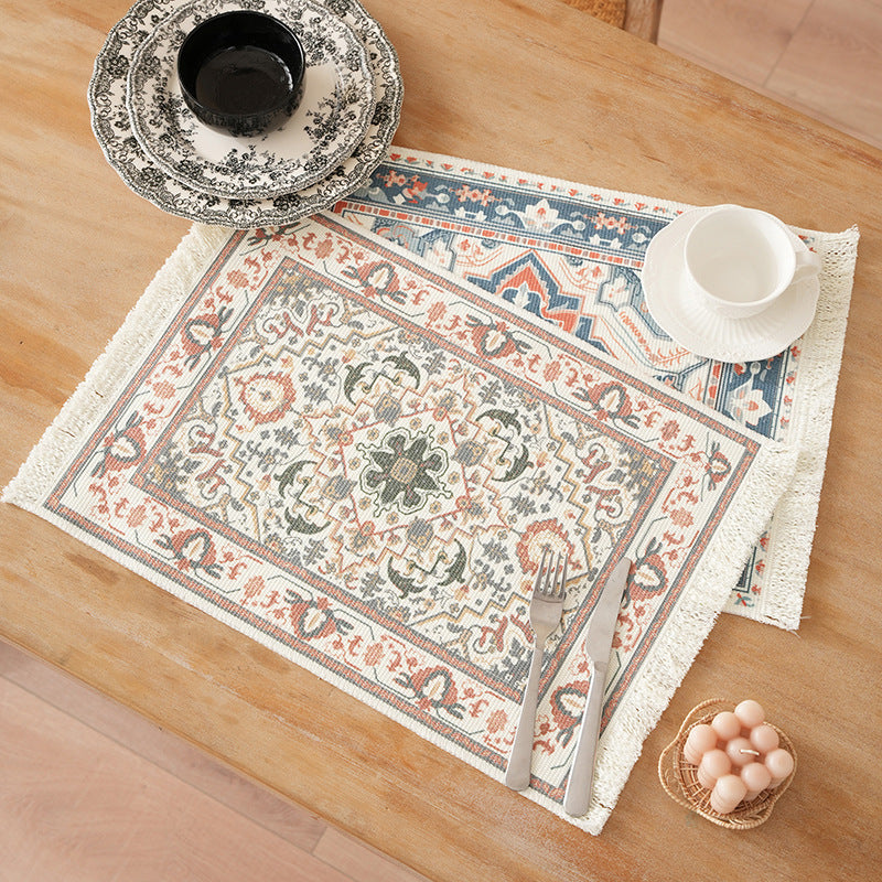 Short-pile decorative bathroom and runner carpet in oriental medallion style with fringes Kalsten