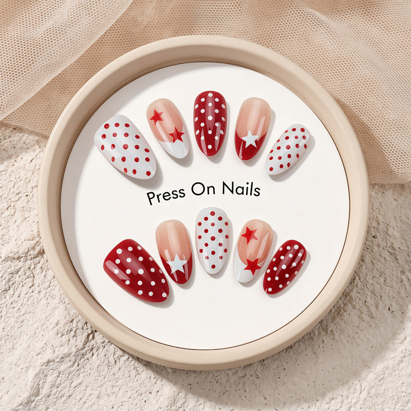 Artistic Press-On Nails with Star and Dot Designs Kalsten