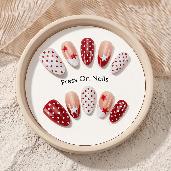 Artistic Press-On Nails with Star and Dot Designs Kalsten