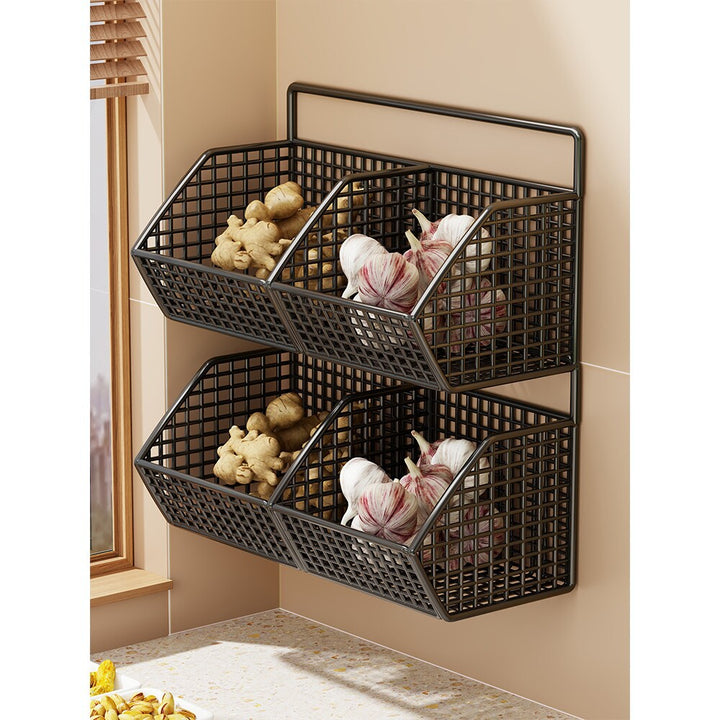 Wall-Mounted Double-Tier Kitchen Storage Baskets