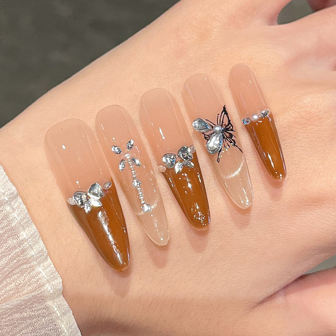 Artistic 3D Butterfly and Gem Press-On Nail Extensions Kalsten