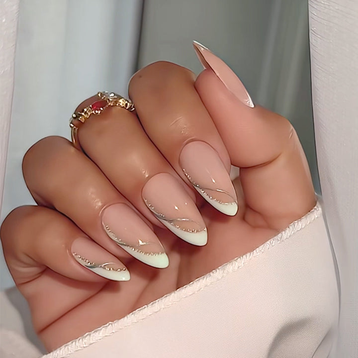 Elegant French Tip Press-On Nails with Glitter Accents Kalsten