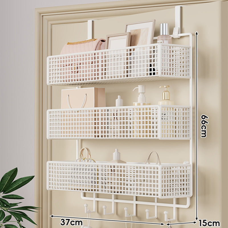 Over-Door Hanging Double-Tier Ventilated Mesh Storage Basket Organizer with Hooks