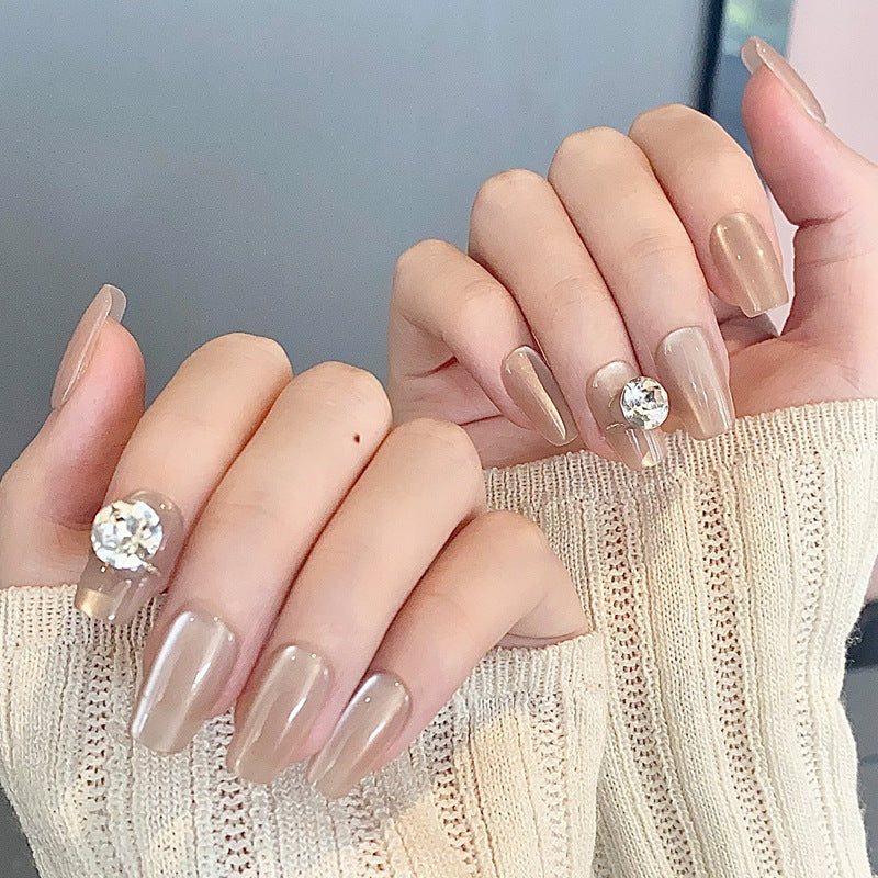 Elegant Press-On Nail Extensions with Rhinestone Accents Kalsten