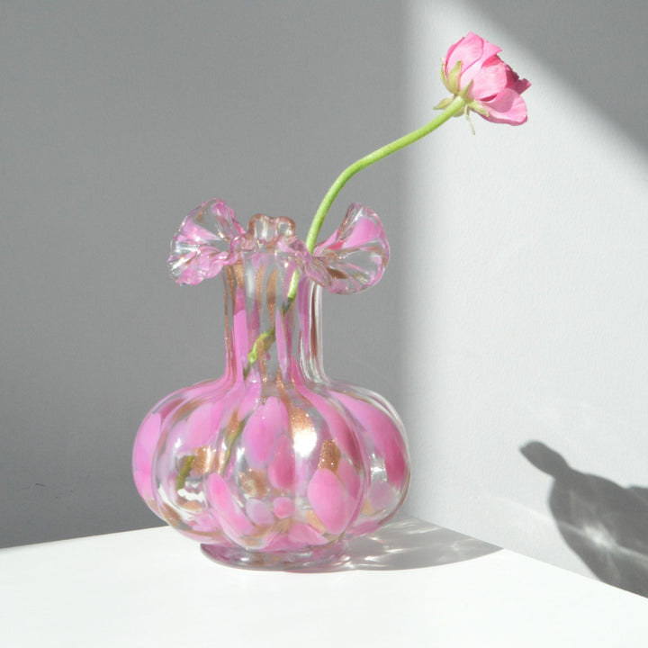 Handblown Ruffled-Rim Bulbous Art Glass Bud Vase Kalsten