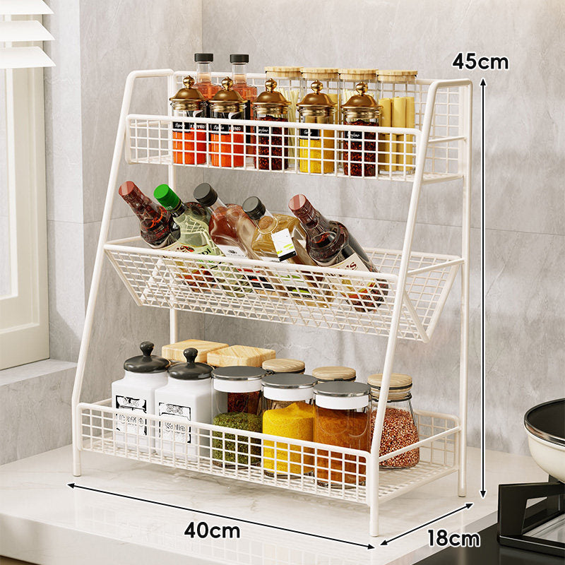 Three-Tier Mesh Countertop Kitchen Organizer Rack for Bottles and Spices