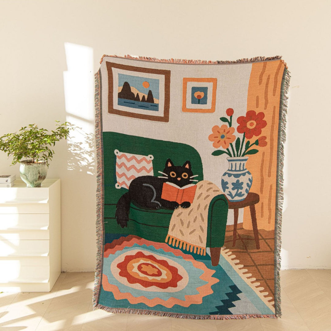 Artistic Cat-Themed Tapestry Blanket