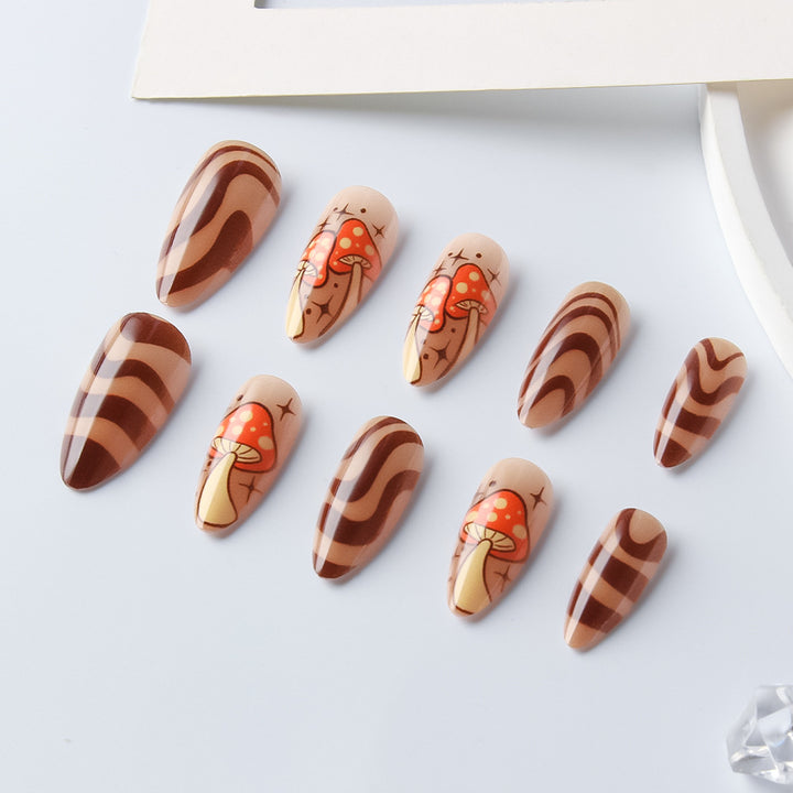 Artistic Press-On Nails with Mushroom Design Kalsten