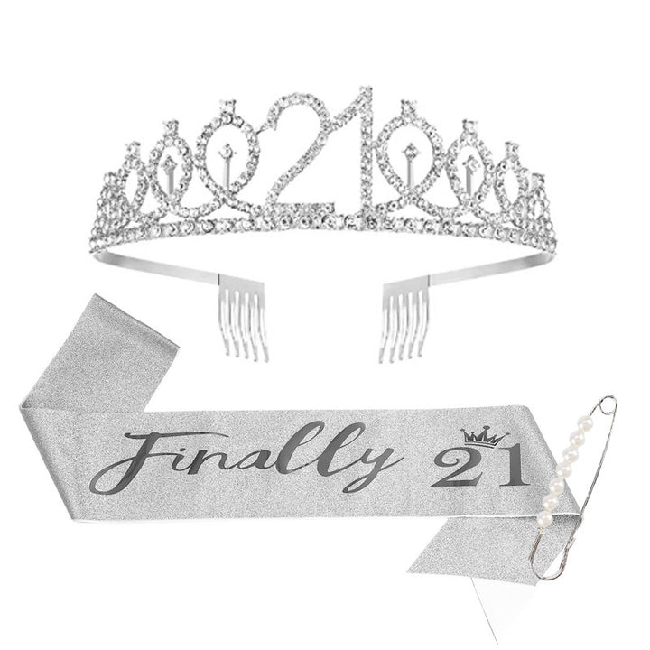 Women Crystal-Embellished Birthday Crown with Personalized Sash Kalsten