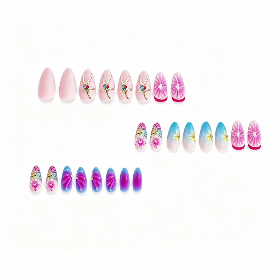 Artistic Press-On Nail Set with Floral 3D Design Kalsten