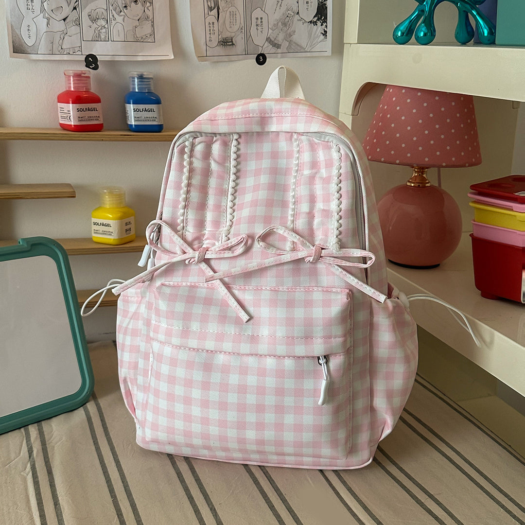 Stylish Gingham Print School Backpack Kalsten