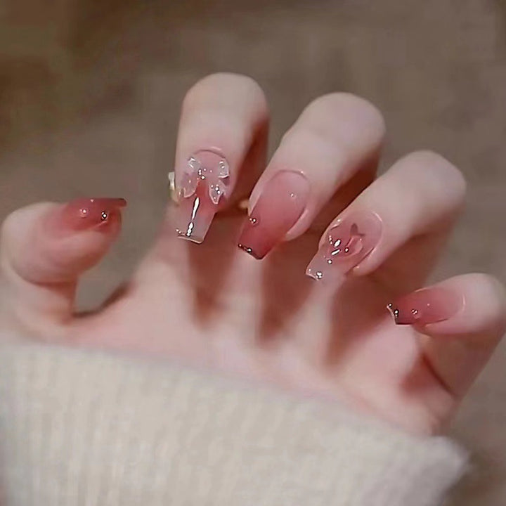 Elegant Long Press-On Nails with Floral Accents Kalsten